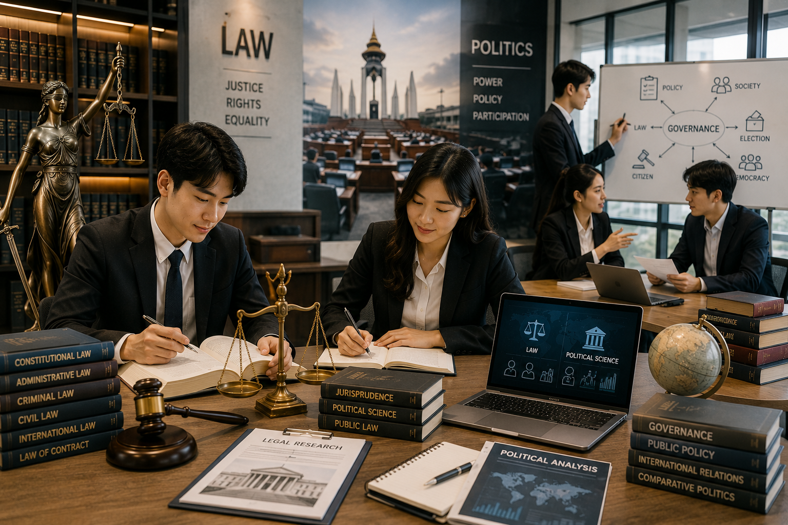 นิติศาสตรบัณฑิต สาขาวิชานิติศาสตร์ และ รัฐศาสตรบัณฑิต สาขาวิชารัฐศาสตร์ (หลักสูตรควบสองปริญญา)